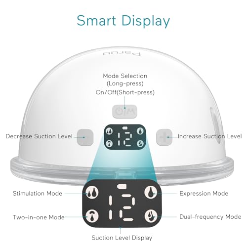 Paruu P16 Hands-Free Breast Pump Wearable, Wearable Breast Strong Suction, Low Noise, 4 Modes & 12 Levels, Electric Breast Pump Portable - 19/21mm Insert/Flange, 2 Pack (White)