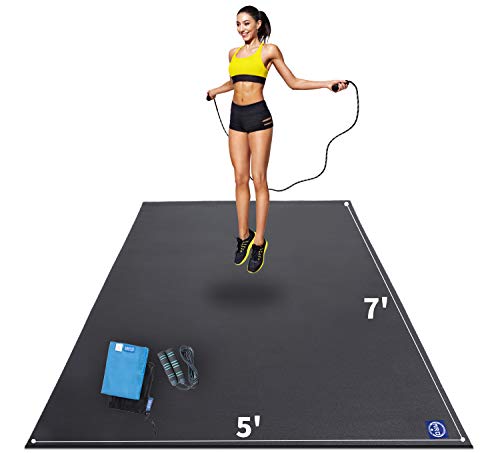 Large Exercise Mat 7x5|7x7|7x9|7x12x7mm,High-Density Workout Mats for Home Gym Flooring,Non-Slip,Extra Thick Durable Cardio Mat,and Ideal for Plyo,MMA,Jump Rope -Shoes Friendly