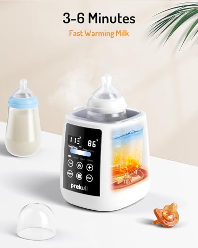 Bottle Warmer, prekull Fast Baby Bottle Warmer for Breastmilk, Formula with Accurate Temp Control, 48H Thermostat Baby Milk Warmer with Thaw, Night Light, Bottle Warmers for All Bottles