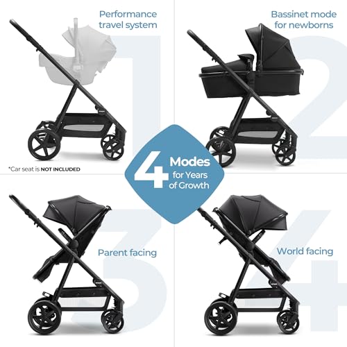 Mompush Meteor 2 Baby Stroller 2-in-1 with Bassinet Mode, Compatible with Infant Car Seat, Adapter Included - Stable Bassinet Stroller Combo, Full-Size Baby Strollers for Family Outings