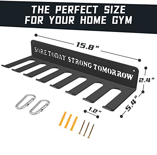 8 Prongs Hook Heavy-construction Wall-mounted Organizer Multi-Purpose Workout Gear Storage for Resistance Bands Jump Ropes Lifting Belt Fitness Bands Barbells Carabiners Included With Uplifting Words