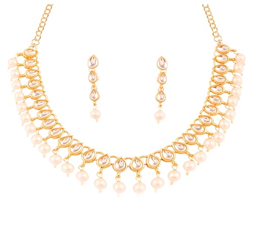 Touchstone Indian Bollywood Charming Mughal Kundan Faux Pearls Hangings Classic Single Line Designer Jewelry Necklace Set In Gold Tone For Women.