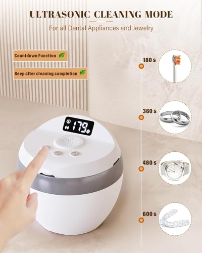 Ultrasonic Retainer Cleaner, 200ML Denture Cleaner for Mouthguard, Aligner and All Dental Appliance with 4 Digital Timer, 45kHz Diamond Cleaner for Rings Jewelry Cleaning, with Cleaning Basket