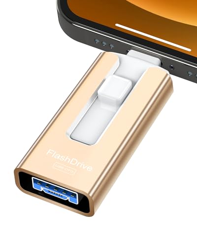 256GB USB Flash Drive for Phone and Pad, Photo Stick High Speed External USB Thumb Drives Photo Storage Memory Stick for Save More Photos and Videos (Gold, 256GB)