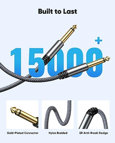 Highwings Guitar Cable 10FT,2-Pack 1/4 Inch Instrument Cable 6.35mm (1/4) TS to 6.35mm (1/4) TS Audio Cable Male to Male Straight-to-Straight for Electric Guitar, Mandolin,Bass AMP, Keyboard, Mixer