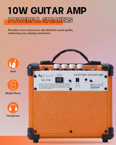 Leo Jaymz 10W Electric Guitar Amplifier-Clean and Distortion Channel -2 Band Equalization and BT Play Accompaniment-Recording Studio, Practice Room, Small Courtyard (5", Orange)…
