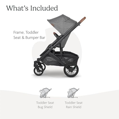UPPAbaby Cruz V2 Stroller/Full-Featured Stroller with Travel System Capabilities/Toddler Seat, Bumper Bar, Bug Shield, Rain Shield Included/Greyson (Charcoal Mélange/Carbon Frame/Saddle Leather)