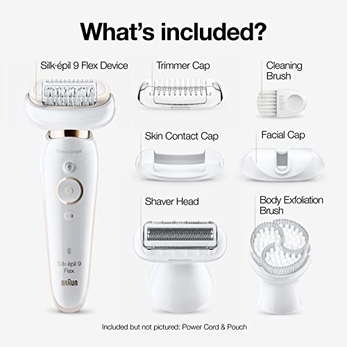 Braun Epilator Silk-épil 9 9-030 with Flexible Head, Facial Hair Removal for Women and Men, Hair Removal Device, Shaver & Trimmer, Cordless, Rechargeable, Wet & Dry, Beauty Kit with Body Massage Pad