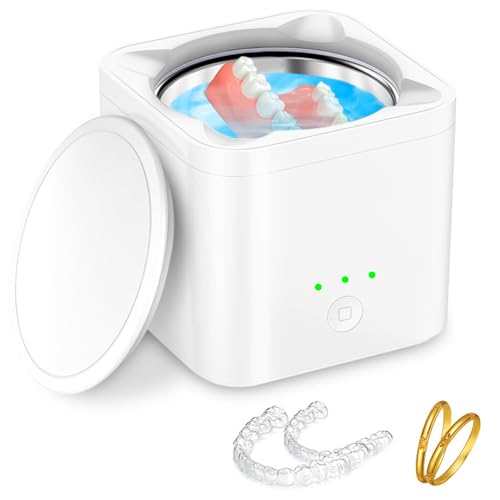 Ultrasonic Cleaner for Retainer, Denture, Mouth Guard, Aligner, 45kHZ Jewelry Cleaner Ultrasonic Machine 200ML Portable Retainer Cleaner for All Dental Appliances, Jewelry