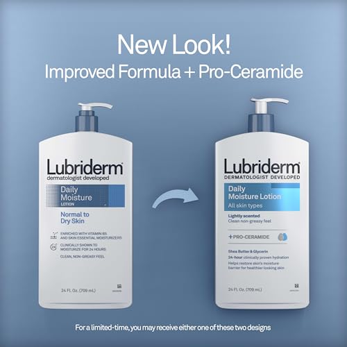 Lubriderm Daily Moisture Lotion + Pro-Ceramide with Shea Butter & Glycerin Helps Moisturize Dry Skin, Hydrating Face, Hand & Body Lotion is Lightly Scented & Non-Greasy, 24 fl. oz