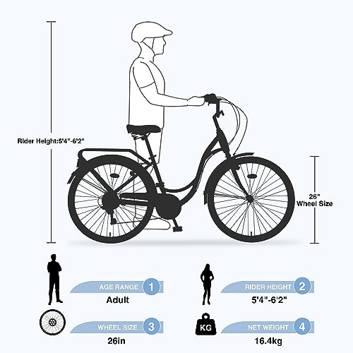 GOWE 7 Speed, Steel Frame, Multiple Colors 26 Inch Ladies Bicycle