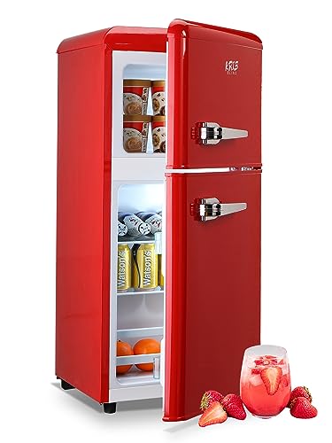 KRIB BLING Refrigerator with Freezer 3.5 Cu.Ft with 7 Level Adjustable Thermostat Control 2 Door Energy Saving Top-Freezer Compact Refrigerator Red