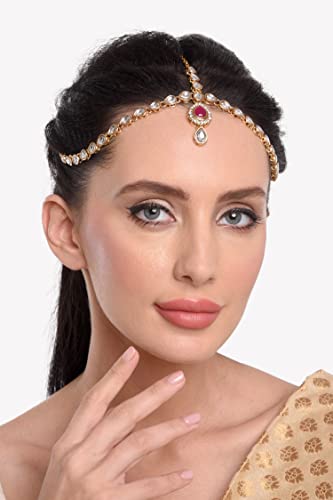 Efulgenz Mothers Day Gift Indian Bollywood Vintage Gold Tone Mange Tikka Crystal Pearl Head Chain Bridal Wedding Jewelry Hair Accessories