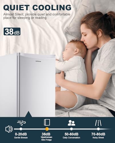 Upstreman 3.2 Cu.Ft Mini Fridge with Freezer, Single Door Mini Fridge, Adjustable Thermostat, Mini Refrigerator for Dorm, Office, Bedroom, White-BR321