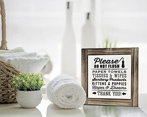 Funny Restroom Wood Plaque Sign, Do Not Flush Paper Towels Kittens, Box Wood Plaques Desk Décor 5.9×5.9×0.7inch, Bathroom Décor Sign, Humorous Bathroom Notice Plaques, Restroom Shelf Art Décor