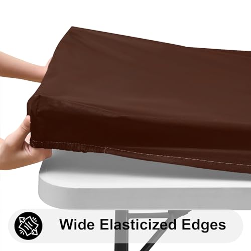 smiry Rectangle Tablecloth, Elastic Fitted Flannel Backed Vinyl Tablecloths for 4ft Folding Tables, Waterproof Wipeable Table Covers for Indoor, Outdoor, Picnic and Camping (Coffee, 30"x48")