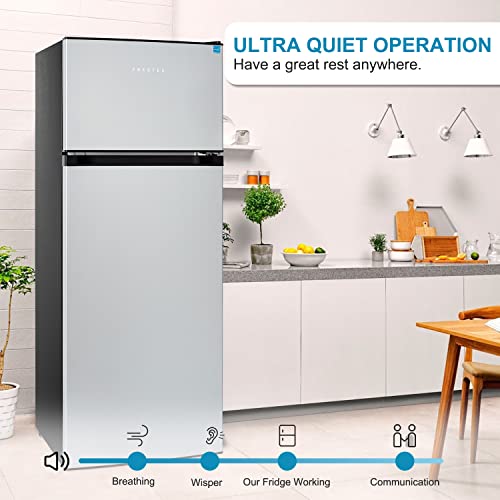 Frestec 7.4 CU' Refrigerator with Freezer, Apartment Size Refrigerator Top Freezer, 2 Door Fridge with Adjustable Thermostat Control, Freestanding, Door Swing, Stainless Steel (FR 742 SL)