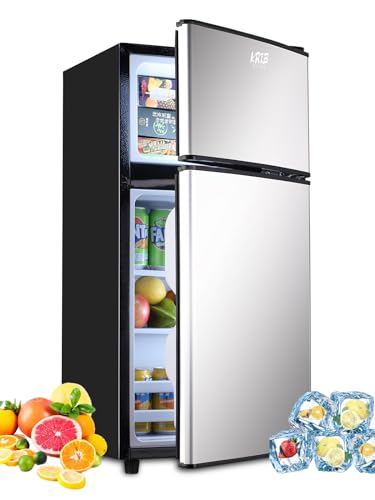 KRIB BLING Mini Fridge with Freezer on Top, 3.5 Cu.Ft Compact Refrigerator with 7 Levels Adjustable Thermostat, Small Refrigerator for Dorm, Office, Apartment, Silver