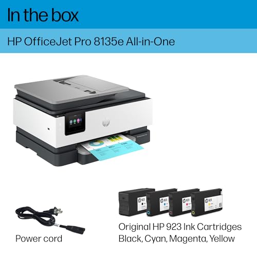 HP OfficeJet Pro 8135e All-in-One Printer, Color, Printer for Home, Print, Copy, scan, fax, Instant Ink Eligible; Automatic Document Feeder; Touchscreen; Quiet Mode; Print Over VPN