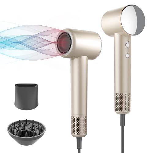 Professional Hair Dryer, 200 Million Negative Ionic Blow Dryer with 110000 RPM Brushless Motor, 1500W High-Speed HairDryer with Magnetic Nozzle & Diffuser for Salon, Home, Travel (Fortune Gold)