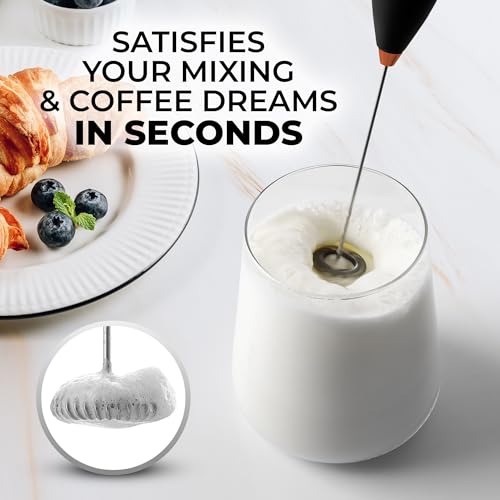 Zulay Kitchen Powerful Milk Frother Wand - Ultra Fast Handheld Drink Mixer - Electric Whisk Foam Maker for Coffee, Lattes, Cappuccino, Frappe, Matcha & Coffee Creamer - Milk Boss Black & Copper