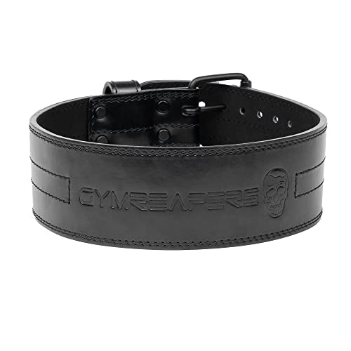 Gymreapers Weightlifting Belt 6MM Genuine Leather - Double Prong Power Belt Heavy Duty 4-Inch Wide - Strong, Stabilizing Back Support For Deadlifts, Squats Powerlifting