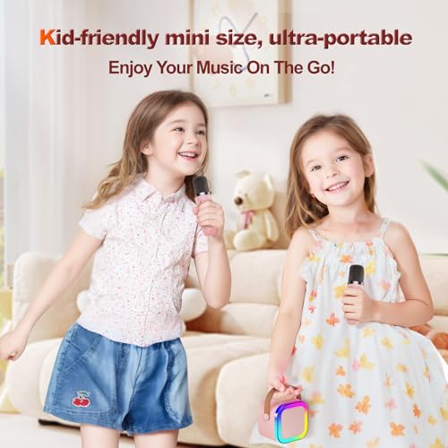 Mini Karaoke Machine for Kids Gifts Adults (Cute Little & Portable) Bluetooth Speaker with Wireless Microphone (Sound Loud) Birthday Gifts for Girls 3-12 Years Old Toddler Toys - Pink