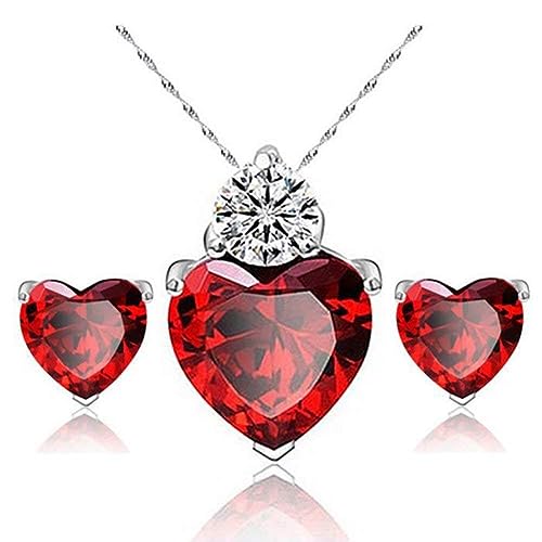 Wome'S Elegant Necklace +Earrings Lady Jewellery Crystal Pendant For Girls Decoration Red Stable Attractive
