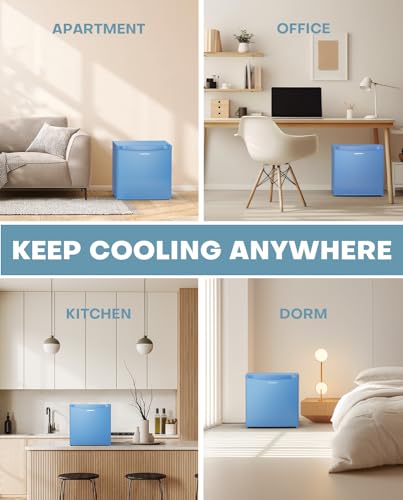 Upstreman 1.7 Cu.ft Mini Fridge with Freezer, Adjustable Thermostat, Energy Saving, Low Noise, Single Door Compact Refrigerator for Dorm, Office, Bedroom, Blue-FR17