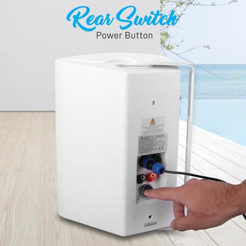 Outdoor Wall-Mount Patio Stereo Speaker - Waterproof Bluetooth Wireless & No Amplifier Needed - Portable Electric Theater Sound Surround System - Pyle PDWR61BTWT