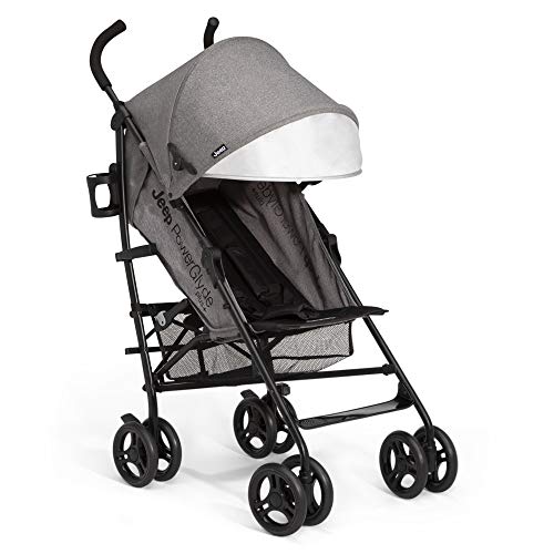 Jeep PowerGlyde Plus Stroller by Delta Children Lightweight Travel Stroller with Smoothest Ride, Aluminum Frame, 4-Position Recline, Extra Large Storage Basket, Grey
