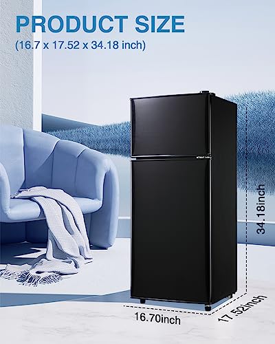 Compact Refrigerator Double Door Mini Fridge with Freezer, 3.5 CU FT Mini Refrigerator with 7 Level Adjustable Thermostat for Office, Dorm, Apartment, Black