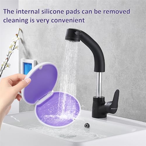 Retainer Case,Cute Slim Aligner Case Compatible with Invisalign,Retainer Holder with Aligner Remover Tool, Chew & Brush,Rope Bag (White Shell Purple Silicone)
