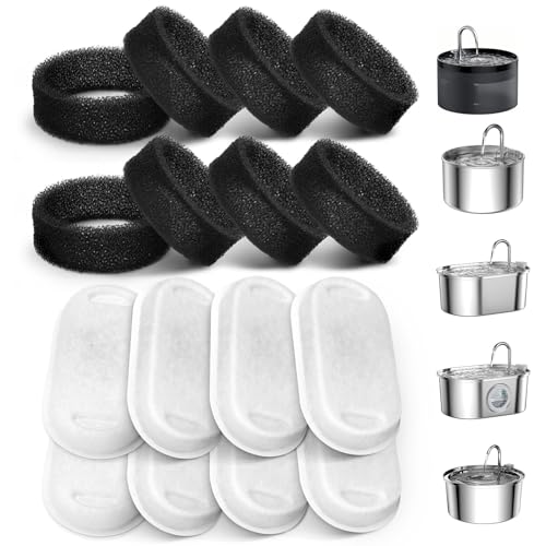 SOOFPET 16pcs Cat Water Fountain Filter - Pet Fountain Filters Replacement - Sponge and Carbon Filters for Automatic Dog Water Bowl Dispenser - Provide Clean Drinking Water for Small Animals