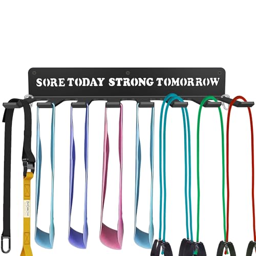 8 Prongs Hook Heavy-construction Wall-mounted Organizer Multi-Purpose Workout Gear Storage for Resistance Bands Jump Ropes Lifting Belt Fitness Bands Barbells Carabiners Included With Uplifting Words