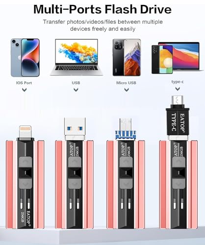 USB3.0 Flash Drive 256GB Phone Memory Stick Storage for Photos and Videos, External Memory Storage Flash Drive Compatible with iPhone iPad Android and Computers (Pink)