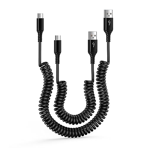 Android Auto Type C Cable, 3FT 6FT 2-Pack USB C Charger Cable Fast Charging Retractable Cell Phone Car Coiled Cord for Google Pixel 8a 8 Pro 7a 6a 6 Pro, Samsung Galaxy A15 5G A54 A14 A13 S24 S23 S22