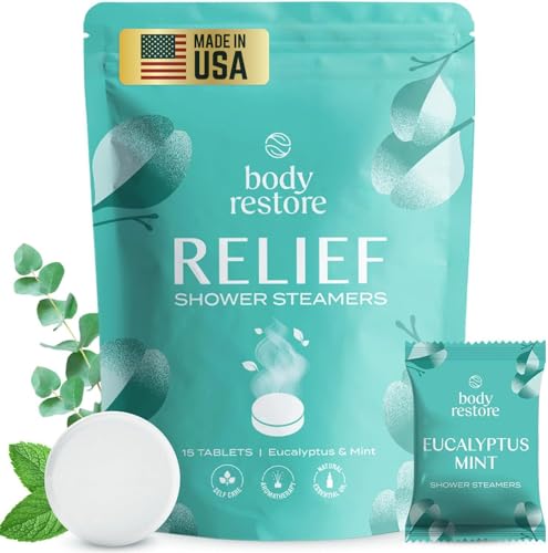 Body Restore Shower Steamers Aromatherapy 15 Pack - Fathers Day Dad Gifts, Relaxation Birthday Gifts for Women and Men, Stress Relief and Luxury Self Care, Eucalyptus