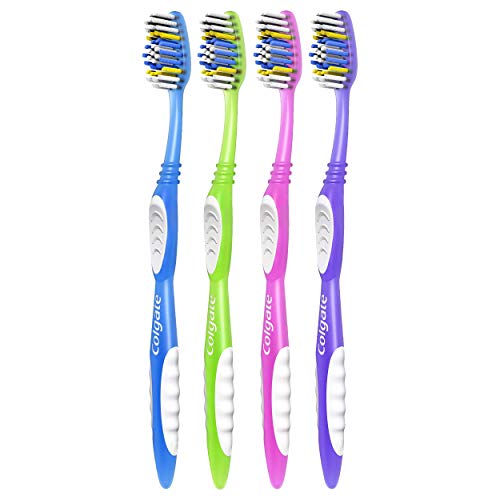 Colgate Extra Clean Toothbrush, Medium Bulk Toothbrush Pack, Adult Medium Bristle Toothbrushes with Ergonomic Handle and Circular Cleaning Bristles, Helps Remove Surface Stains, 6 Pack