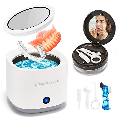 Ultrasonic Cleaner for Dentures, Aligner, Retainer, Whitening Trays, Night Dental Mouth Guard, Toothbrush Head, Ultrasonic Cleaner Machine for All Dental Appliances, Jewelry, Diamonds (White)