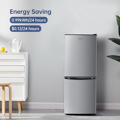 BANGSON Small Refrigerator with Freezer, 4.0 Cu.Ft, Small Fridge with Freezer, 2 Door, with Bottom Freezer, Compact Refrigerator for Apartment Bedroom Dorm and Office, Silver
