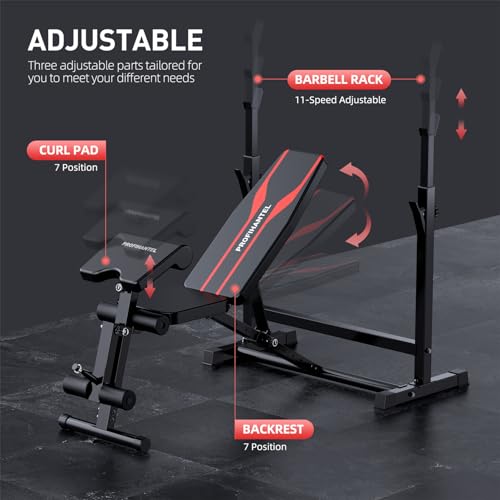 Adjustable Weight Bench, Olympic Workout Bench, Bench Press Set with Squat Rack and Bench, Leg Exercises Preacher Curl Rack, Home Exercise Equipment