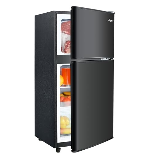 3.2 Cu.Ft Mini Fridge with Freezer, Double Door Compact Refrigerator, Small Refrigerator with Freezer, Temperature Control, Adjustable Shelves, Mini Fridge for Office, Bedroom, Dorm, Garage, RV