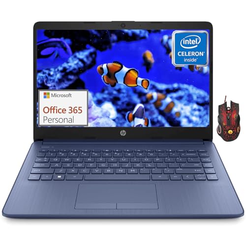 HP Stream 14-inch Ultra-Thin Laptop for Students and Business - 1-Year Office 365, Intel Quad-Core Processor, 8GB RAM, 64GB eMMC, HD Display, 12H Long Battery, HD Webcam, Win11 in S Mode with Mouse
