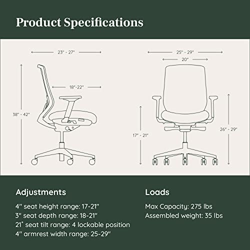 Ergonomic Chair - A Versatile Desk Chair with Adjustable Lumbar Support, Breathable Mesh Backrest, and Smooth Wheels - Experience Optimal Comfort and Support - Sand - White