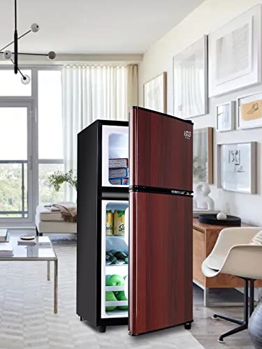 KRIB BLING Compact Refrigerators with Freezer on Top, Mini Fridge with 7- Level Adjustable Thermostat, Small Refrigerator for Apartment, Office, Dorm, Wood