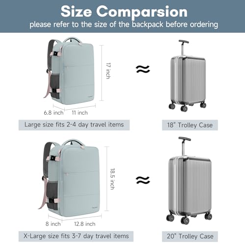 Taygeer Personal Item Backpack for Men Women, Travel Backpack Carry on Luggage Flight Approved with USB Charging Port & Shoe Pouch, Large Weekender Backpack Work Bag for Hiking Gift, Gray Powder