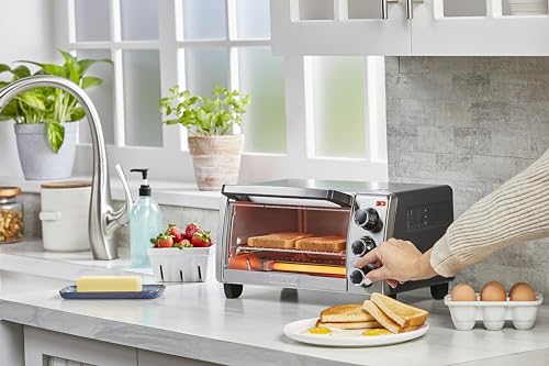 BLACK+DECKER 4-Slice Toaster Oven, TO1313SBD, Even Toast, 4 Cooking Functions Bake, Broil, Toast and Keep Warm, Removable Crumb Tray, Timer
