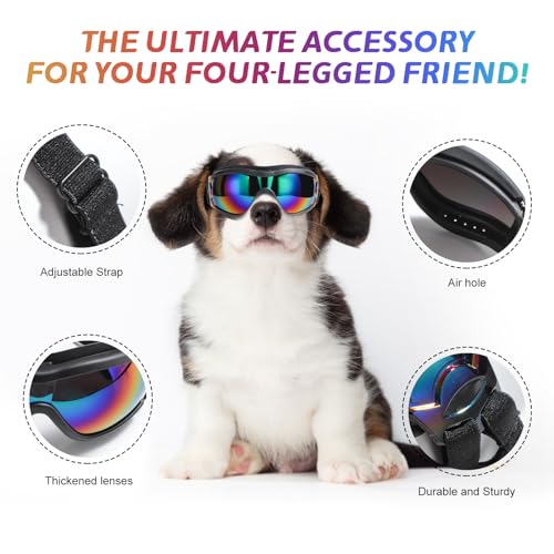 NVTED Dog Sunglasses Dog Goggles, UV Protection Wind Protection Dust Protection Fog Protection Pet Glasses Eye Wear Protection with Adjustable Strap for Medium or Large Dog (Laser)