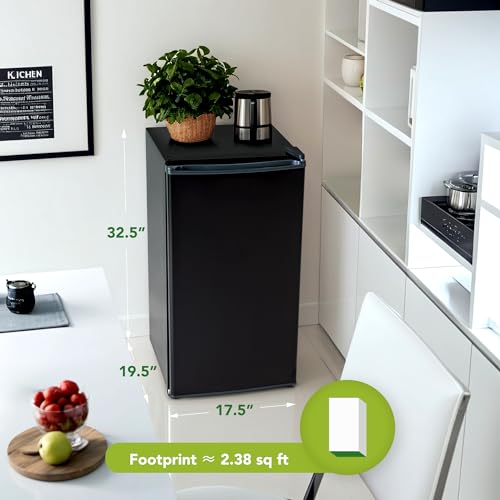 Small Refrigerator with Freezer, 3.2 Cu.Ft, Mini Fridge with Freezer, 7 Settings Temperature Adjustable, Single Door, Compact Refrigerator for Bedroom, Office, Dorm, Black